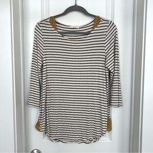 Le Lis Black and White Striped Top with Gold Details